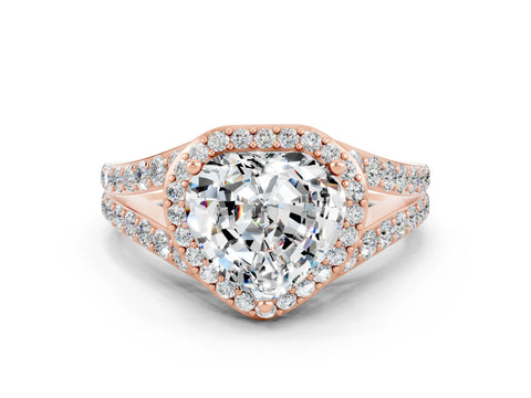 Rose gold Heart Cut Moissanite Split Shank Halo Ring with Four-Prong Setting_12