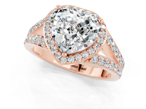 Rose gold Heart Cut Moissanite Split Shank Halo Ring with Four-Prong Setting_13