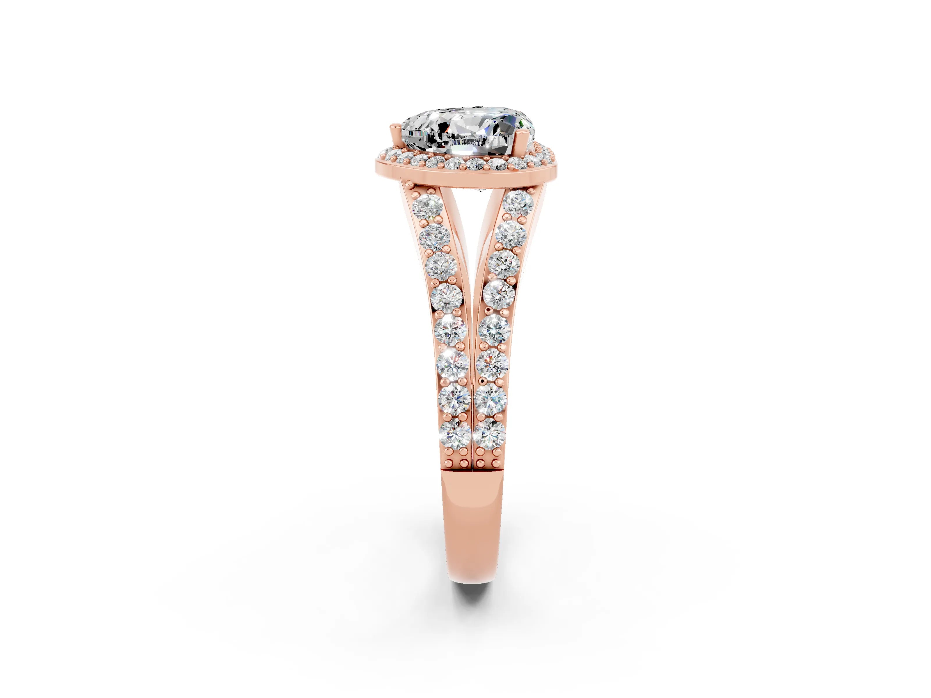 Rose gold Heart Cut Moissanite Split Shank Halo Ring with Four-Prong Setting_14
