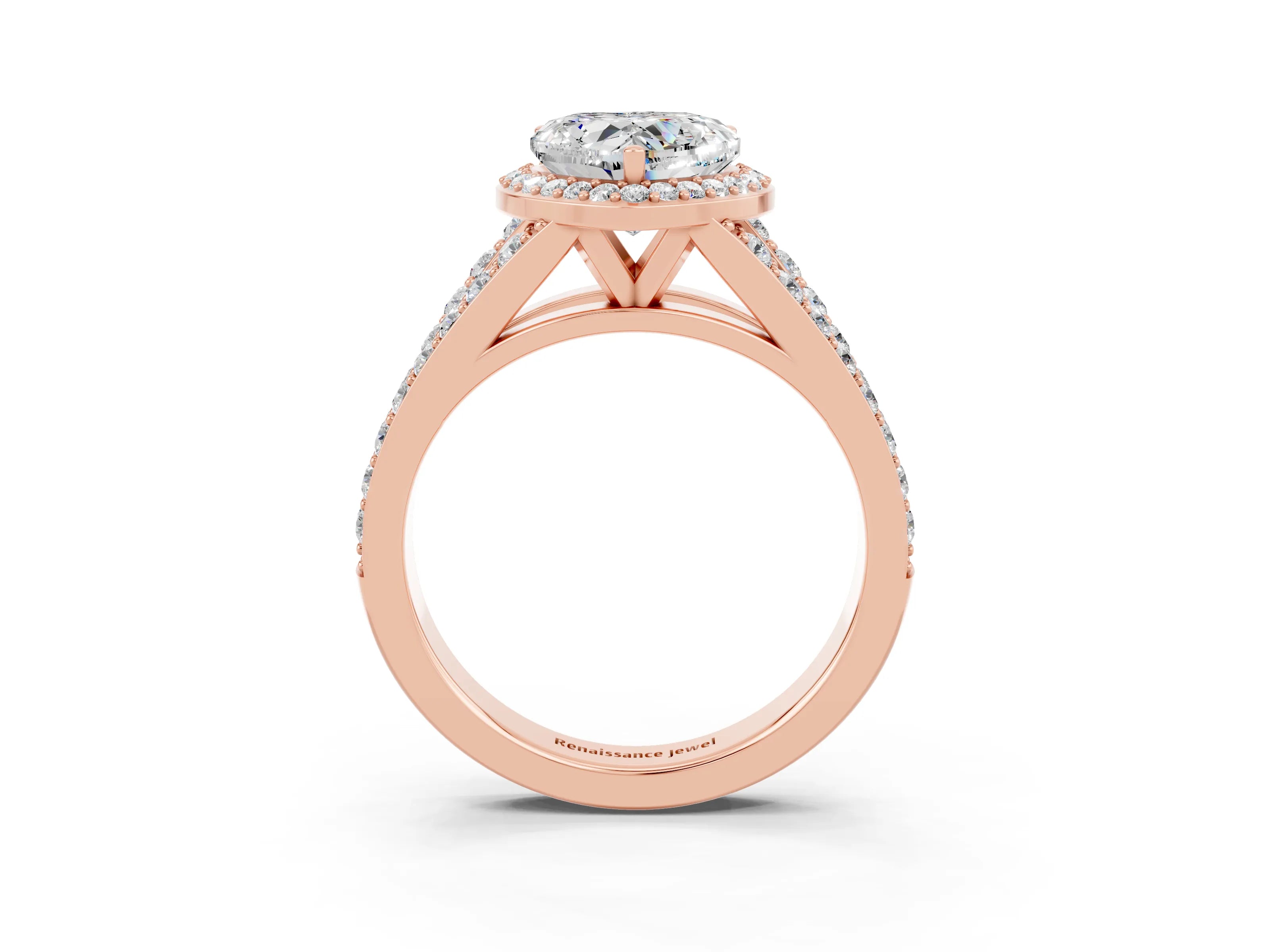 Rose gold Heart Cut Moissanite Split Shank Halo Ring with Four-Prong Setting_15