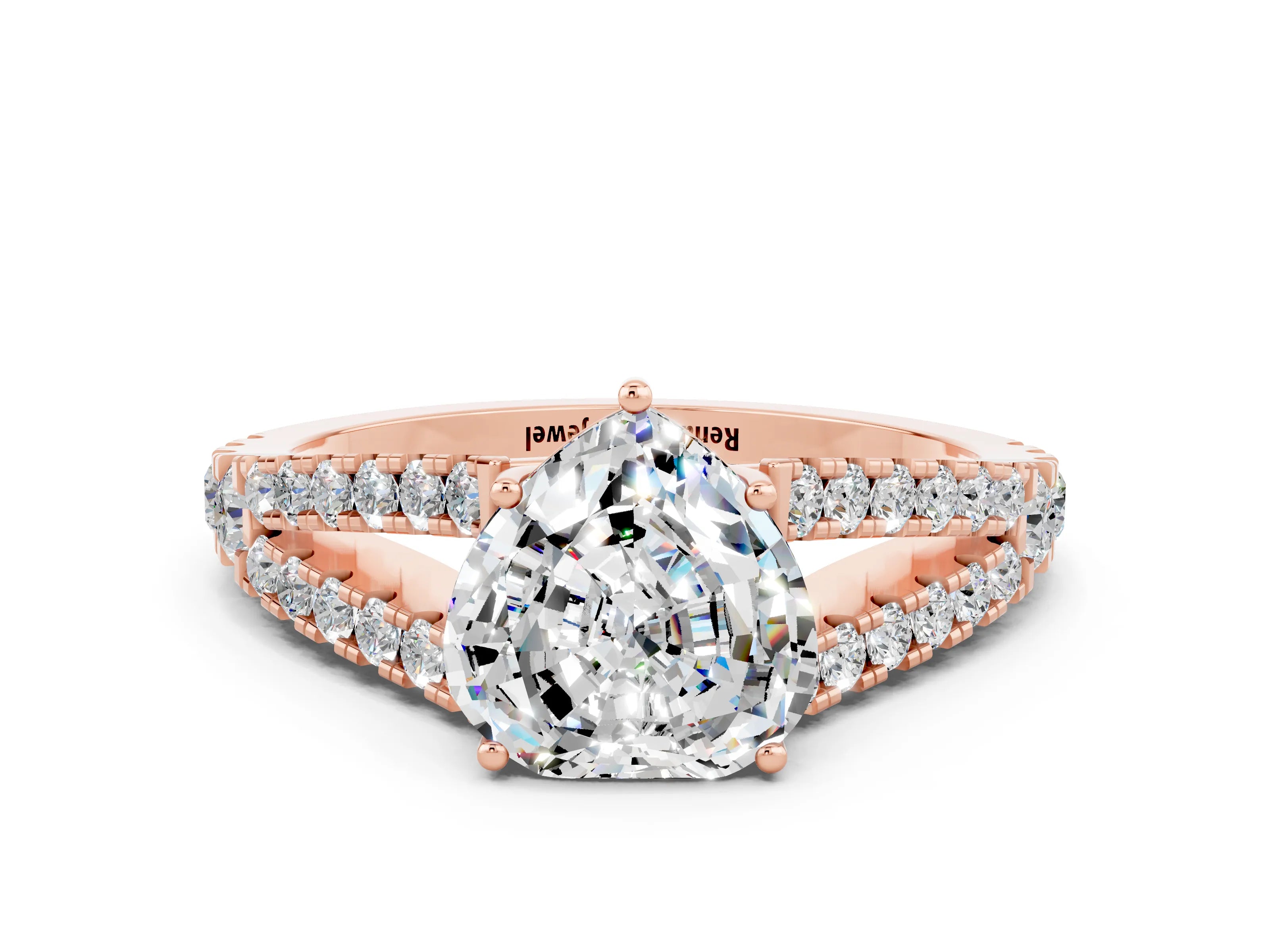 Rose gold Heart Cut Moissanite Split Shank Pavé Engagement Ring with Four-Prong Setting_12