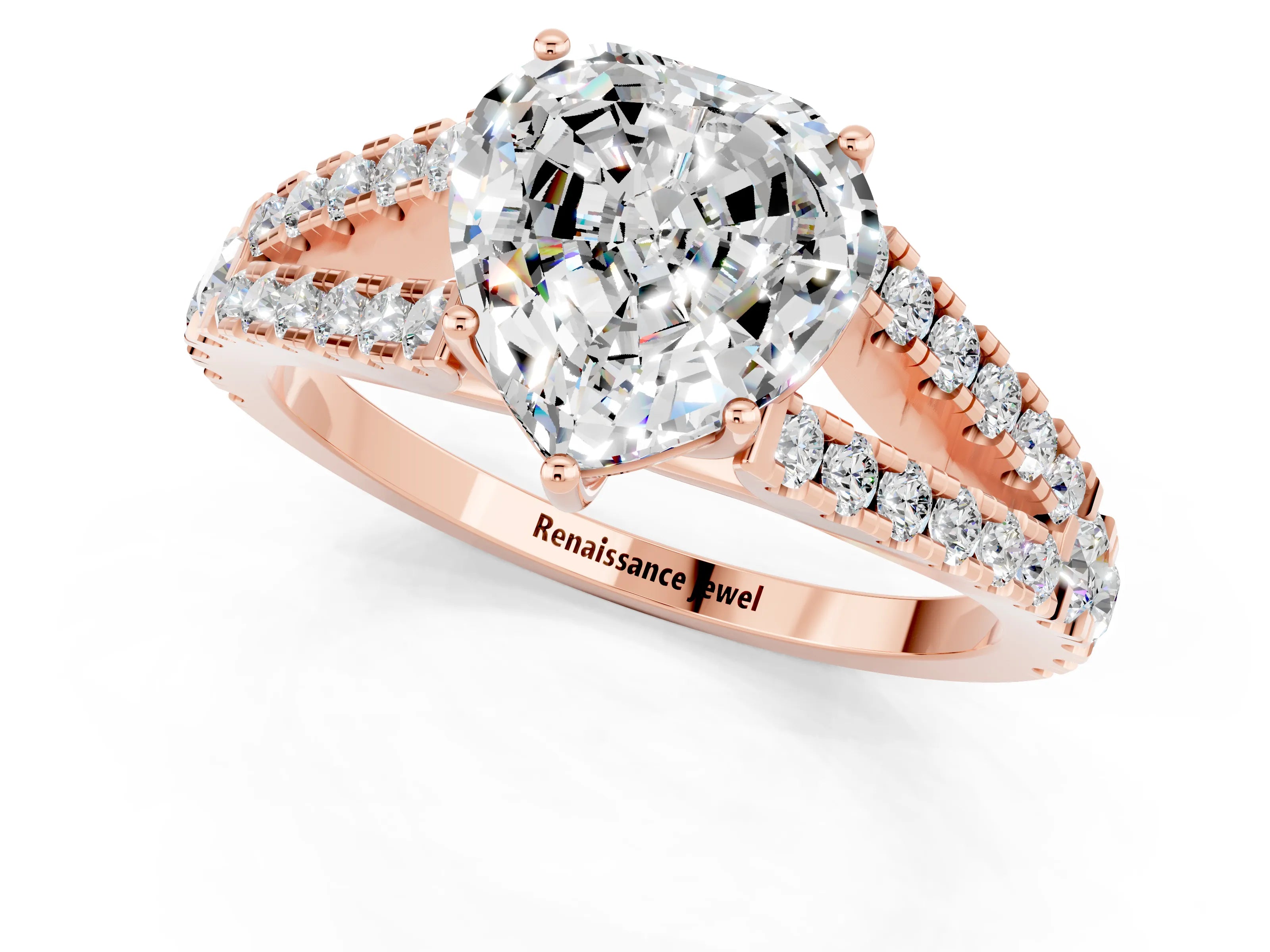 Rose gold Heart Cut Moissanite Split Shank Pavé Engagement Ring with Four-Prong Setting_13
