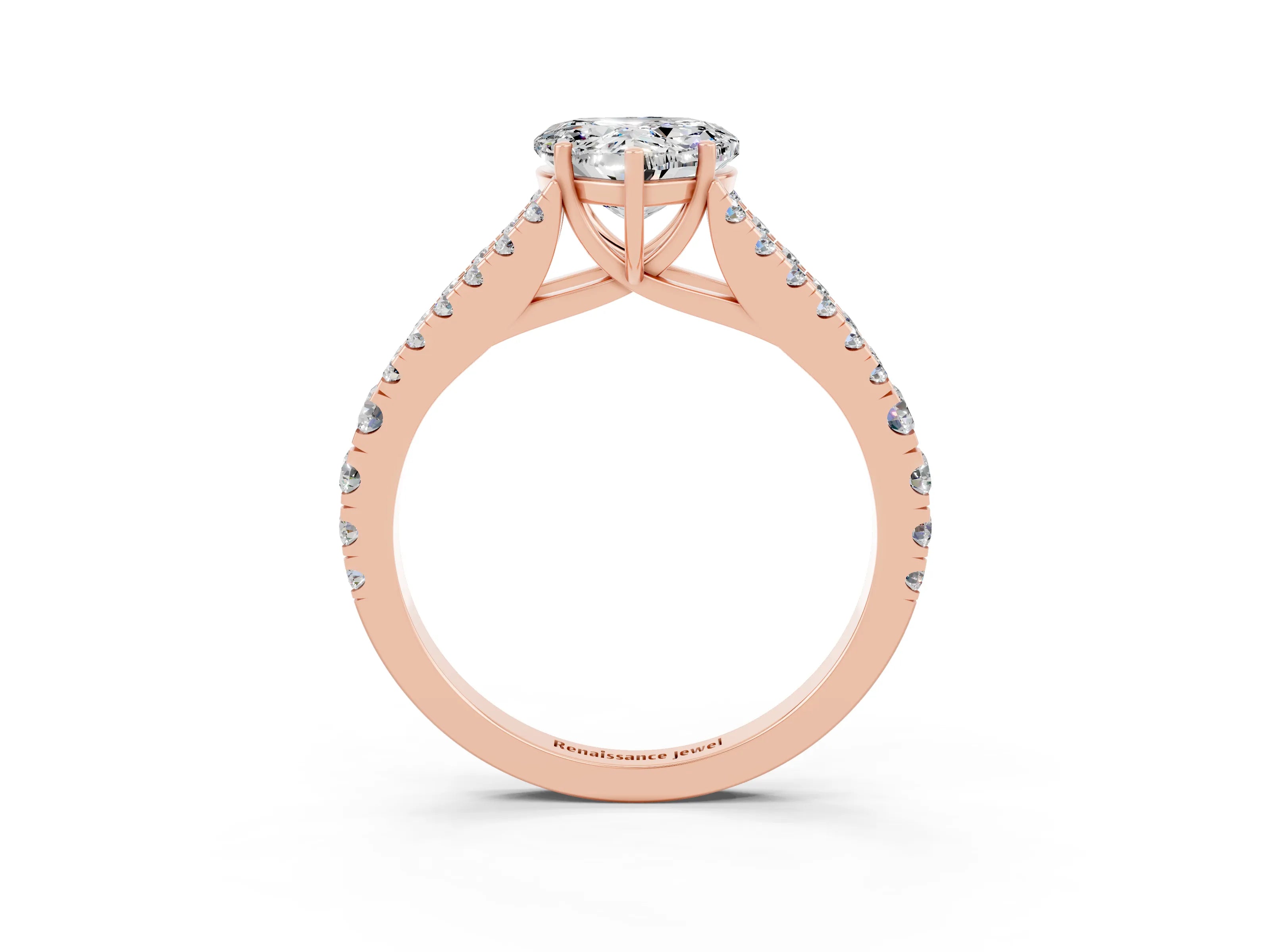 Rose gold Heart Cut Moissanite Split Shank Pavé Engagement Ring with Four-Prong Setting_15