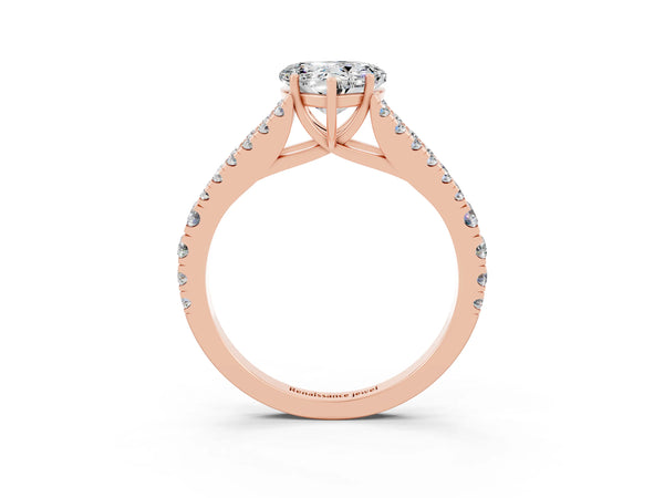 Rose gold Heart Cut Moissanite Split Shank Pavé Engagement Ring with Four-Prong Setting