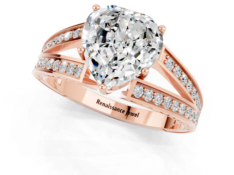 Rose gold Heart Cut Moissanite Split Shank Ring with Pavé Band and Four-Prong Setting_1