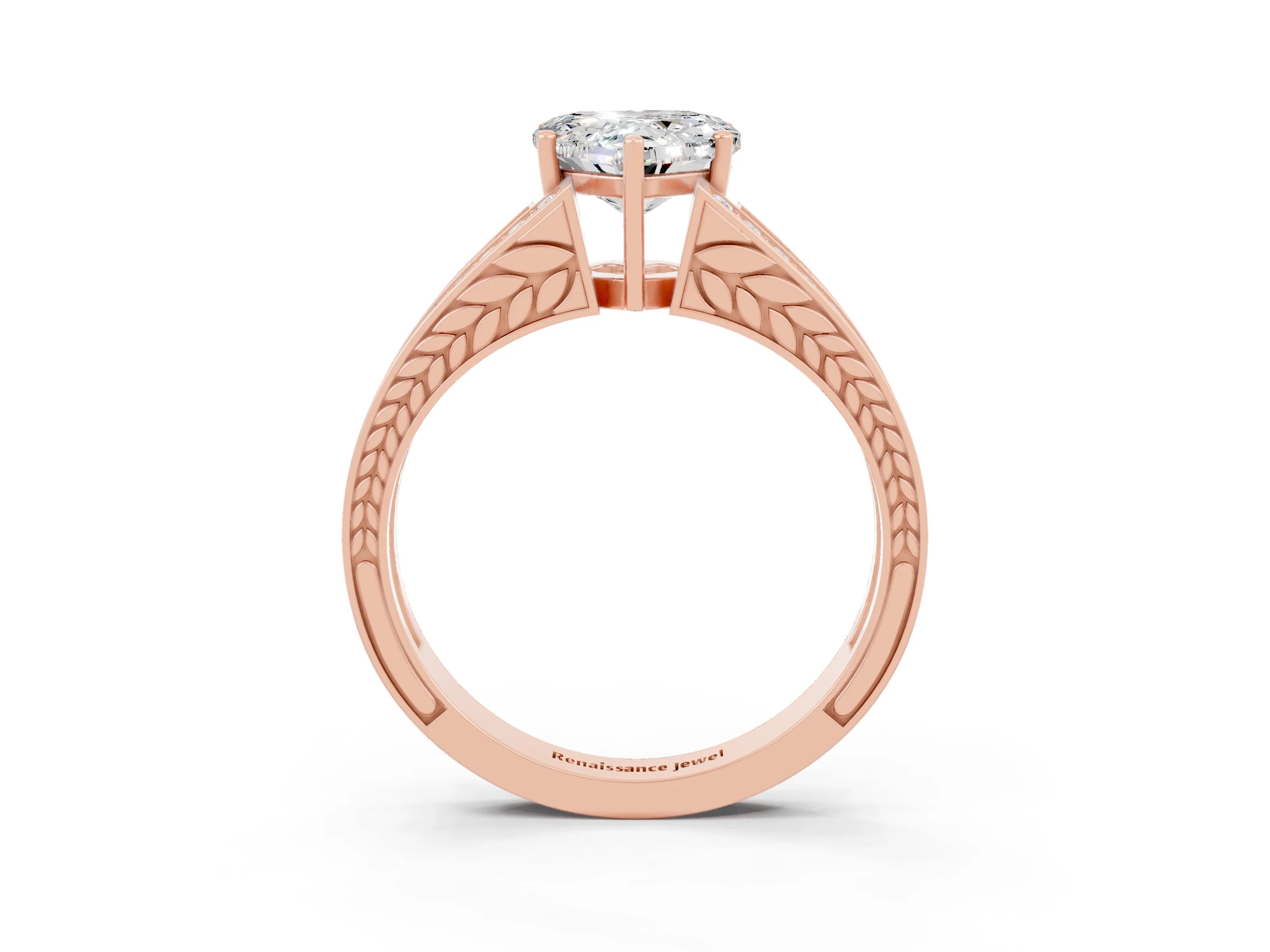 Rose gold Heart Cut Moissanite Split Shank Ring with Pavé Band and Four-Prong Setting_3