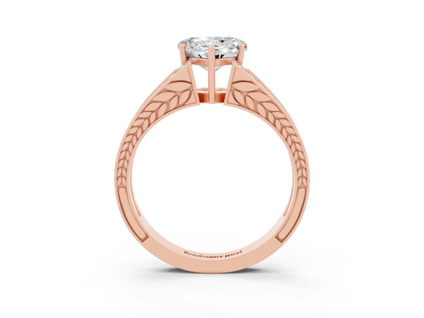 Rose gold Heart Cut Moissanite Split Shank Ring with Pavé Band and Four-Prong Setting