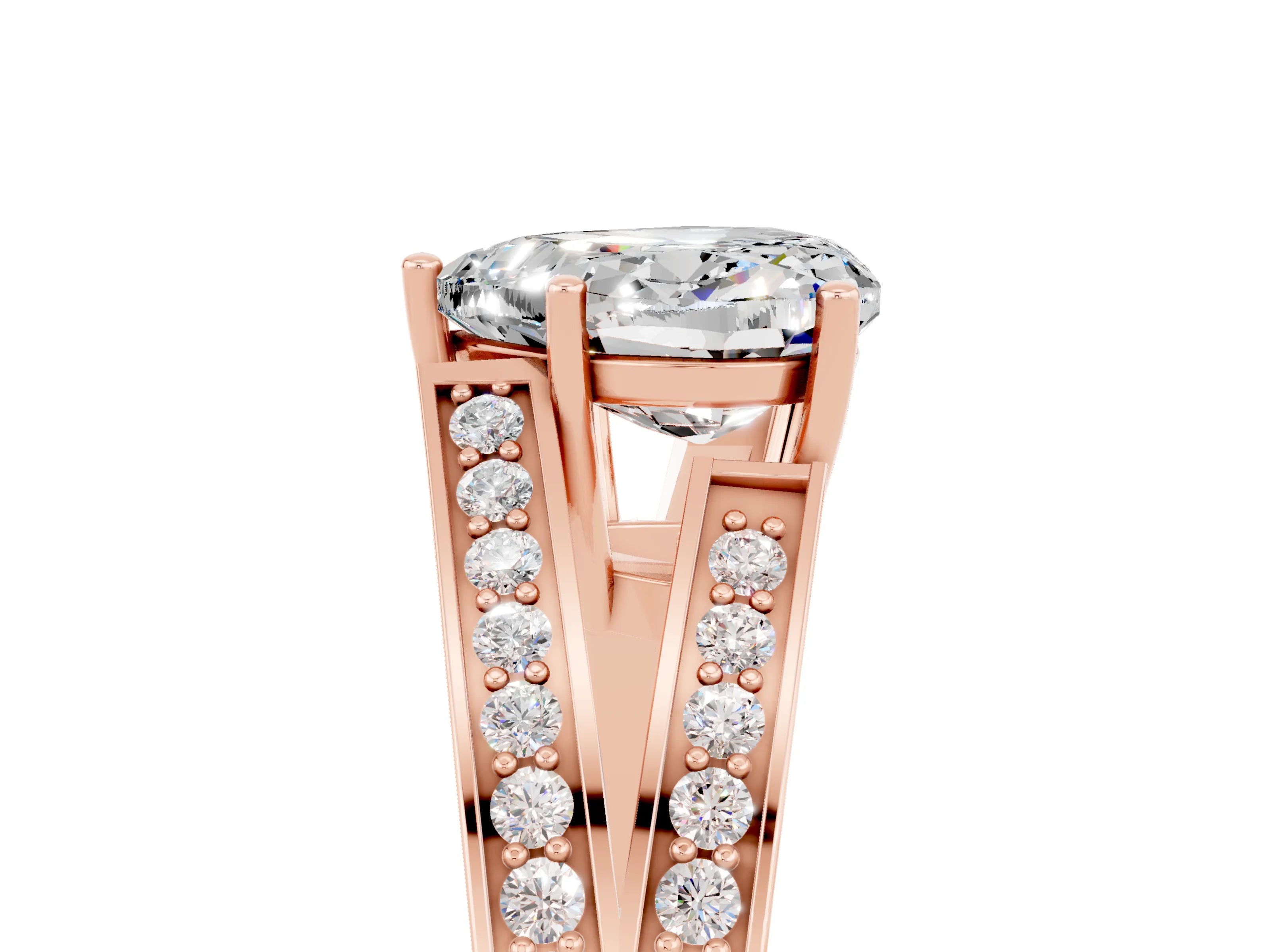 Rose gold Heart Cut Moissanite Split Shank Ring with Pavé Band and Four-Prong Setting_5