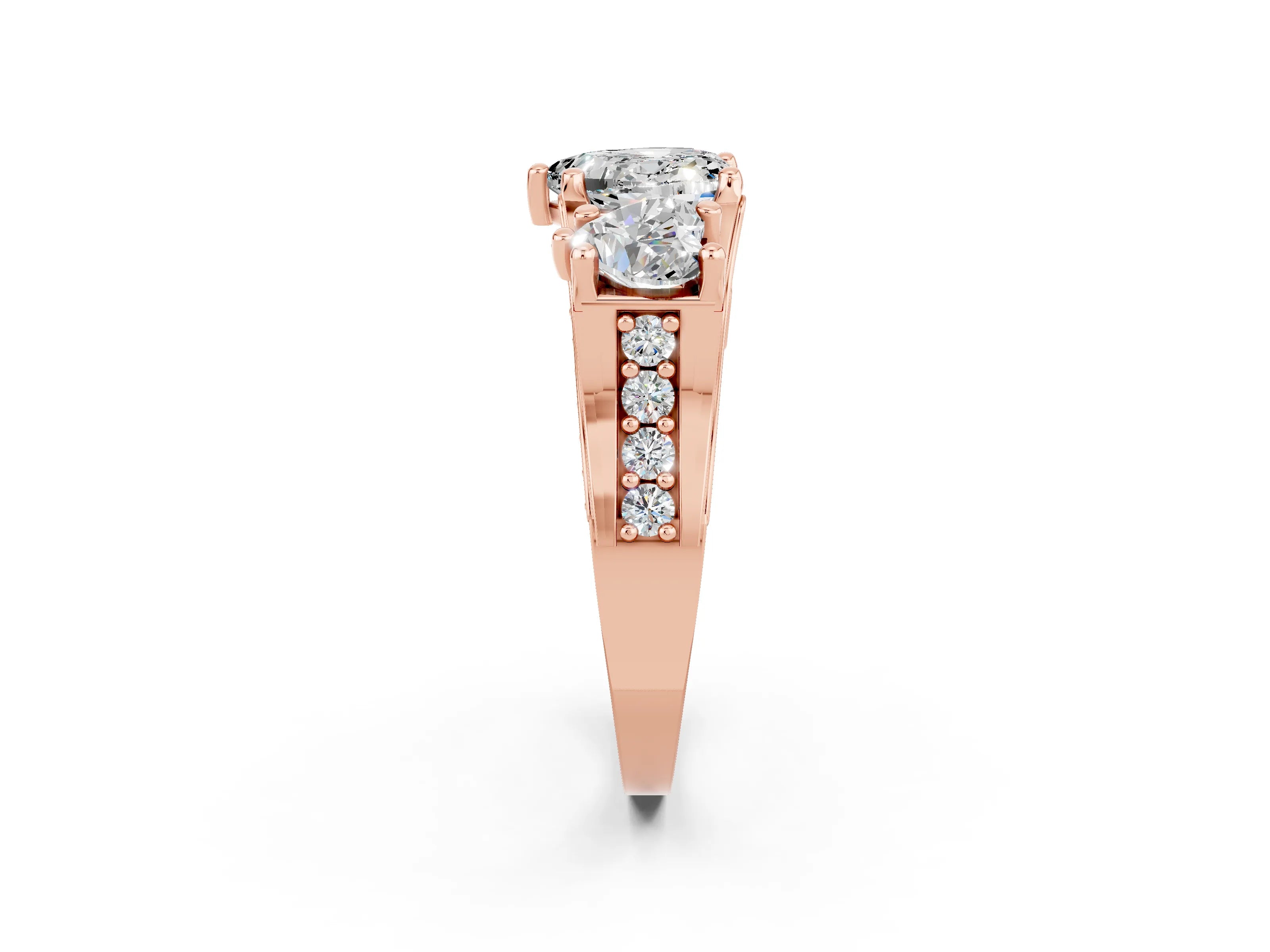 Rose gold Heart Cut Moissanite Three-Stone Ring with Channel Set Band and Four-Prong Setting_2