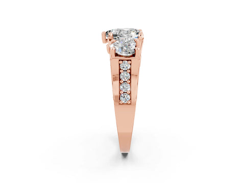 Rose gold Heart Cut Moissanite Three-Stone Ring with Channel Set Band and Four-Prong Setting_2