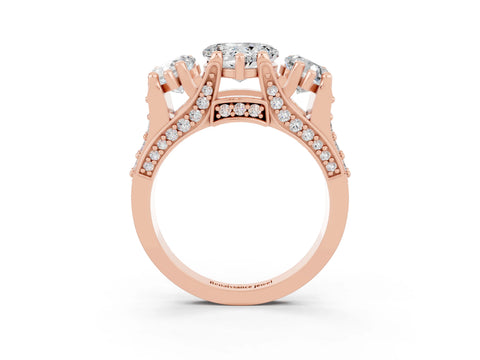 Rose gold Heart Cut Moissanite Three-Stone Ring with Channel Set Band and Four-Prong Setting_3