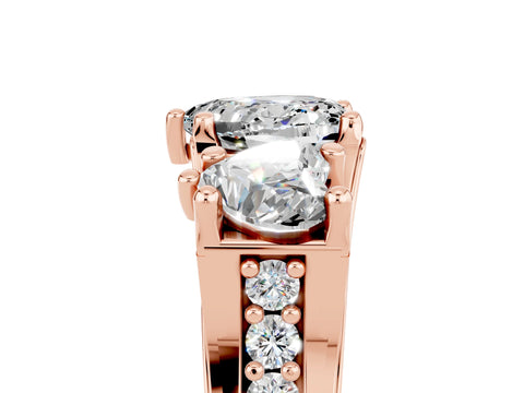 Rose gold Heart Cut Moissanite Three-Stone Ring with Channel Set Band and Four-Prong Setting_5