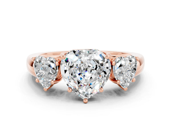 Rose gold Heart Cut Moissanite Three-Stone Ring with Four-Prong Setting and Classic Band
