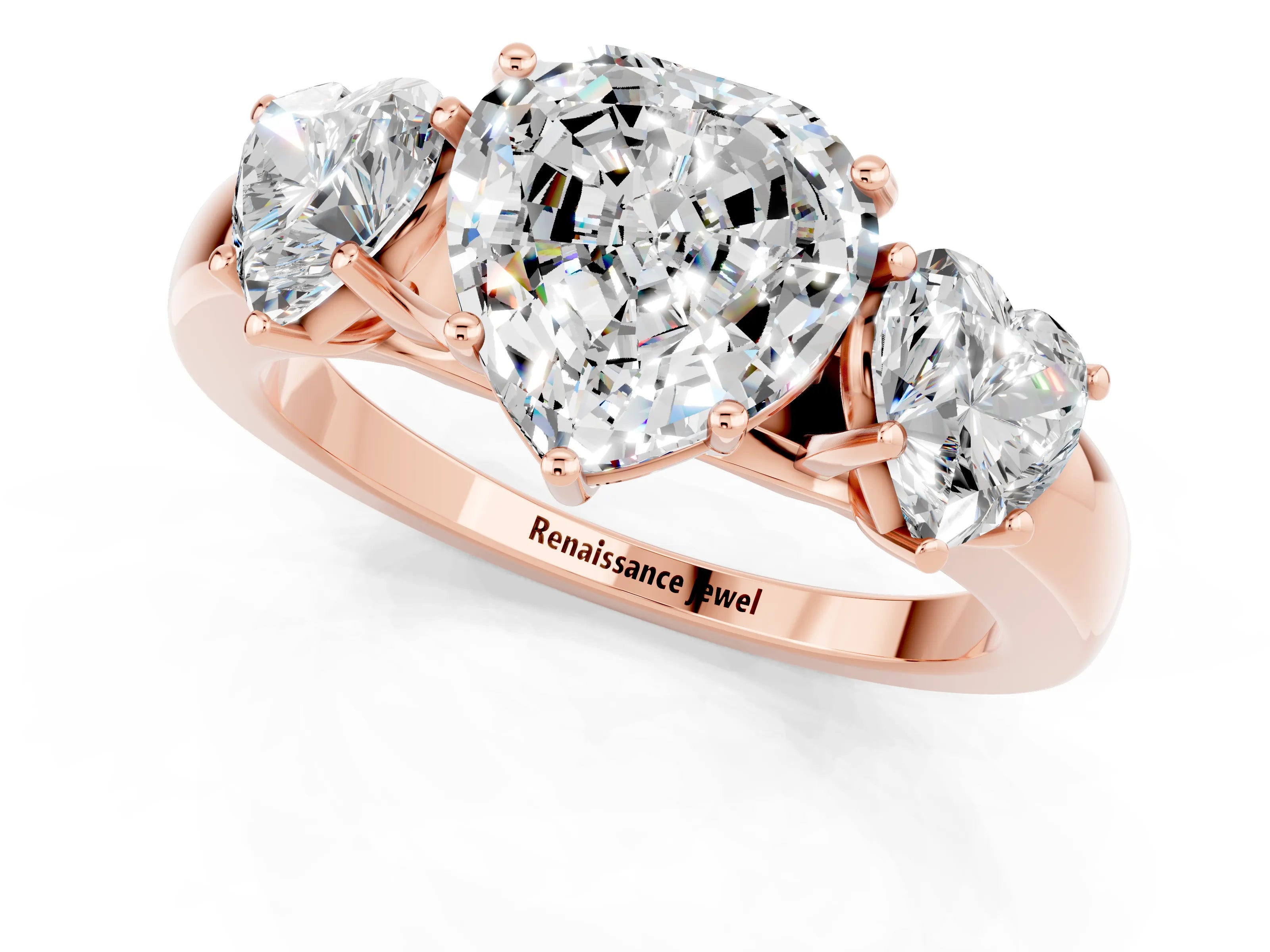Rose gold Heart Cut Moissanite Three-Stone Ring with Four-Prong Setting and Classic Band_1
