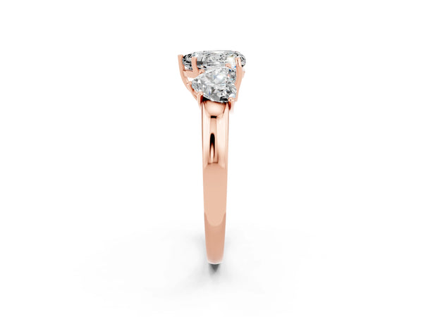 Rose gold Heart Cut Moissanite Three-Stone Ring with Four-Prong Setting and Classic Band