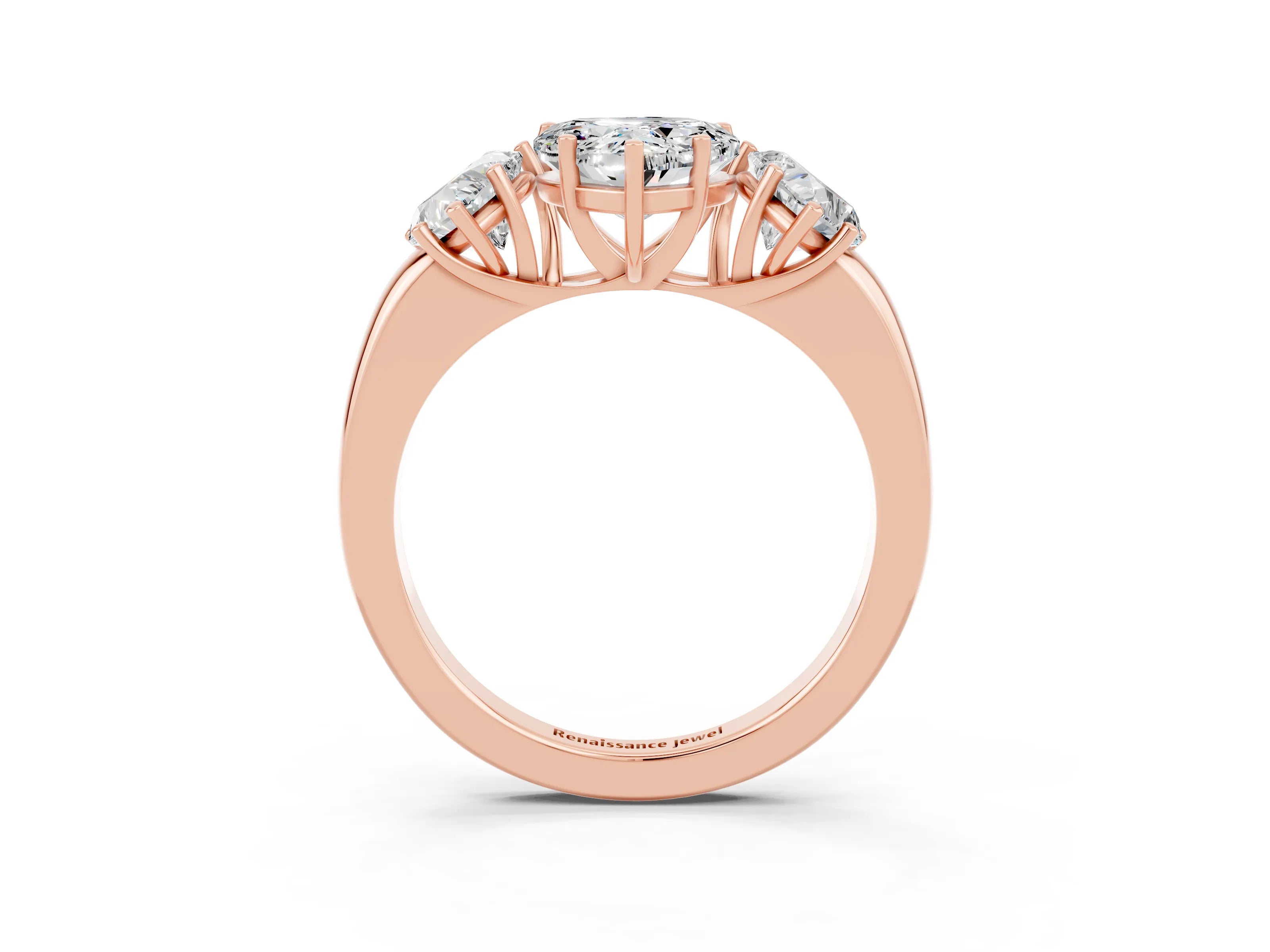 Rose gold Heart Cut Moissanite Three-Stone Ring with Four-Prong Setting and Classic Band_3