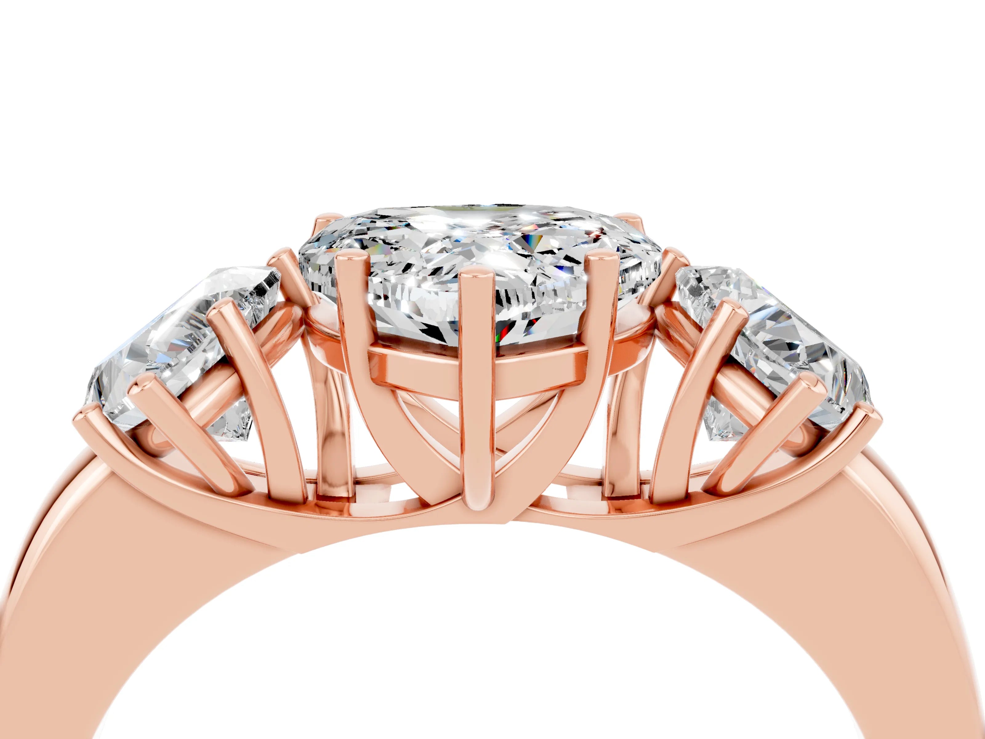 Rose gold Heart Cut Moissanite Three-Stone Ring with Four-Prong Setting and Classic Band_4