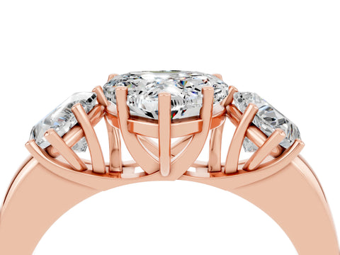 Rose gold Heart Cut Moissanite Three-Stone Ring with Four-Prong Setting and Classic Band_4