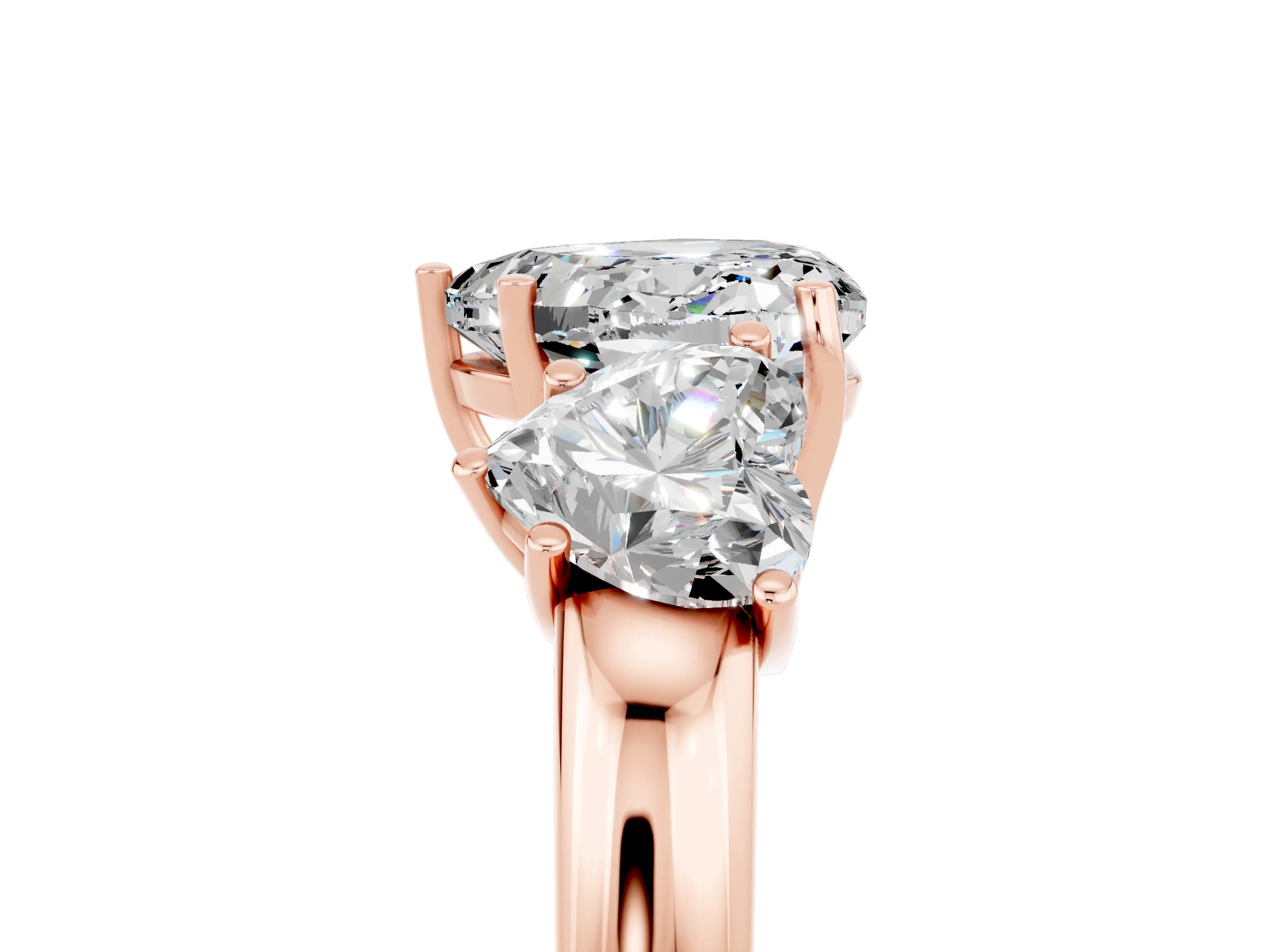 Rose gold Heart Cut Moissanite Three-Stone Ring with Four-Prong Setting and Classic Band_5