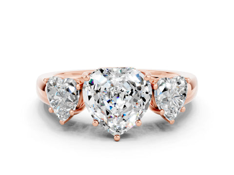 Rose gold Heart Cut Moissanite Three-Stone Ring with Four-Prong Setting and Classic Band