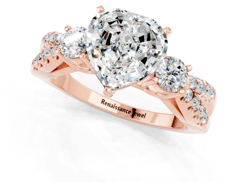 Rose gold Heart Cut Moissanite Three-Stone Ring with Pavé Split Shank and Four-Prong Setting_1