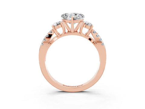 Rose gold Heart Cut Moissanite Three-Stone Ring with Pavé Split Shank and Four-Prong Setting_3