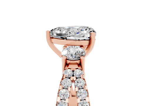 Rose gold Heart Cut Moissanite Three-Stone Ring with Pavé Split Shank and Four-Prong Setting_5