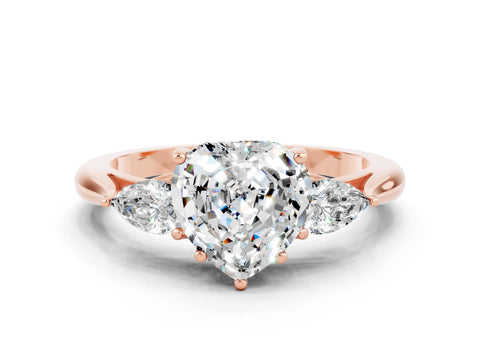 Rose gold Heart Cut Moissanite Three-Stone Ring with Pear Side Stones and Four-Prong Setting_12