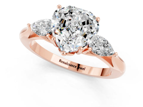 Rose gold Heart Cut Moissanite Three-Stone Ring with Pear Side Stones and Four-Prong Setting_13