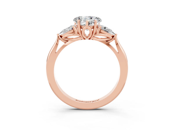 Rose gold Heart Cut Moissanite Three-Stone Ring with Pear  Side Stones and Prong Setting