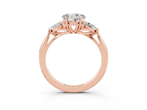 Rose gold Heart Cut Moissanite Three-Stone Ring with Pear Side Stones and Four-Prong Setting_15