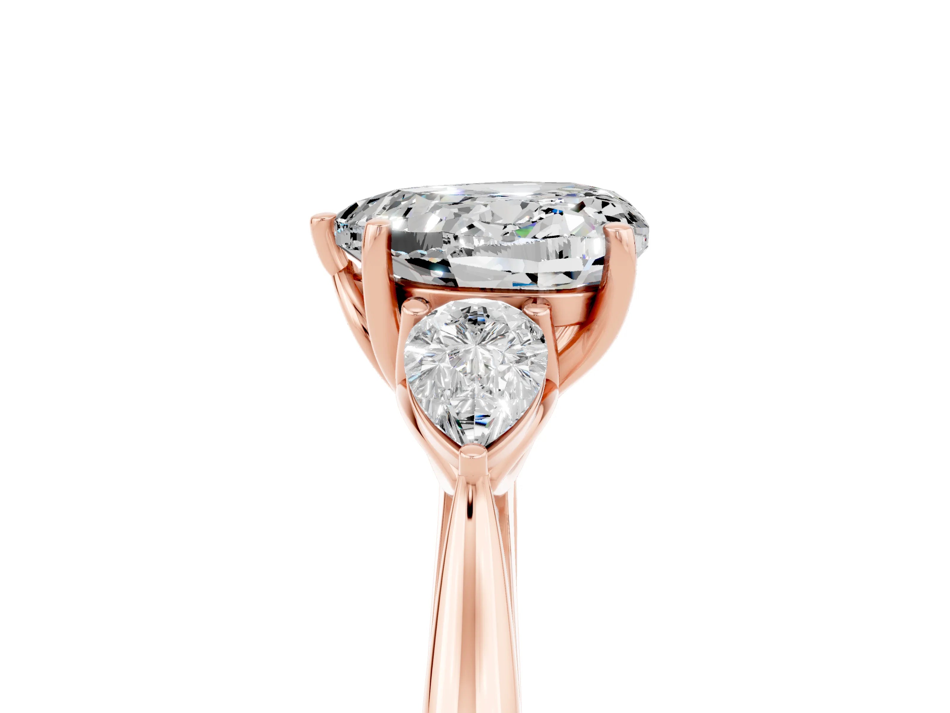 Rose gold Heart Cut Moissanite Three-Stone Ring with Pear Side Stones and Four-Prong Setting_17