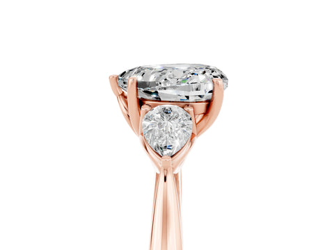 Rose gold Heart Cut Moissanite Three-Stone Ring with Pear Side Stones and Four-Prong Setting_17