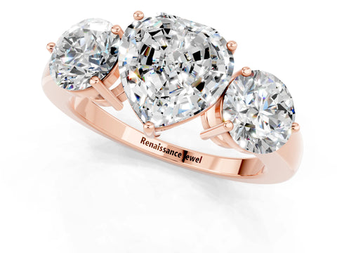 Rose gold Heart Cut Moissanite Three-Stone Ring with Prong Setting and Classic Band_1