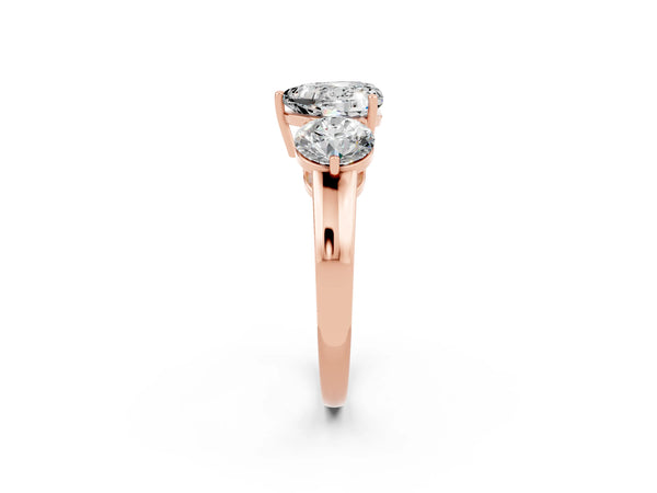 Rose gold Heart Cut Moissanite Three-Stone Ring with Prong Setting and Classic Band