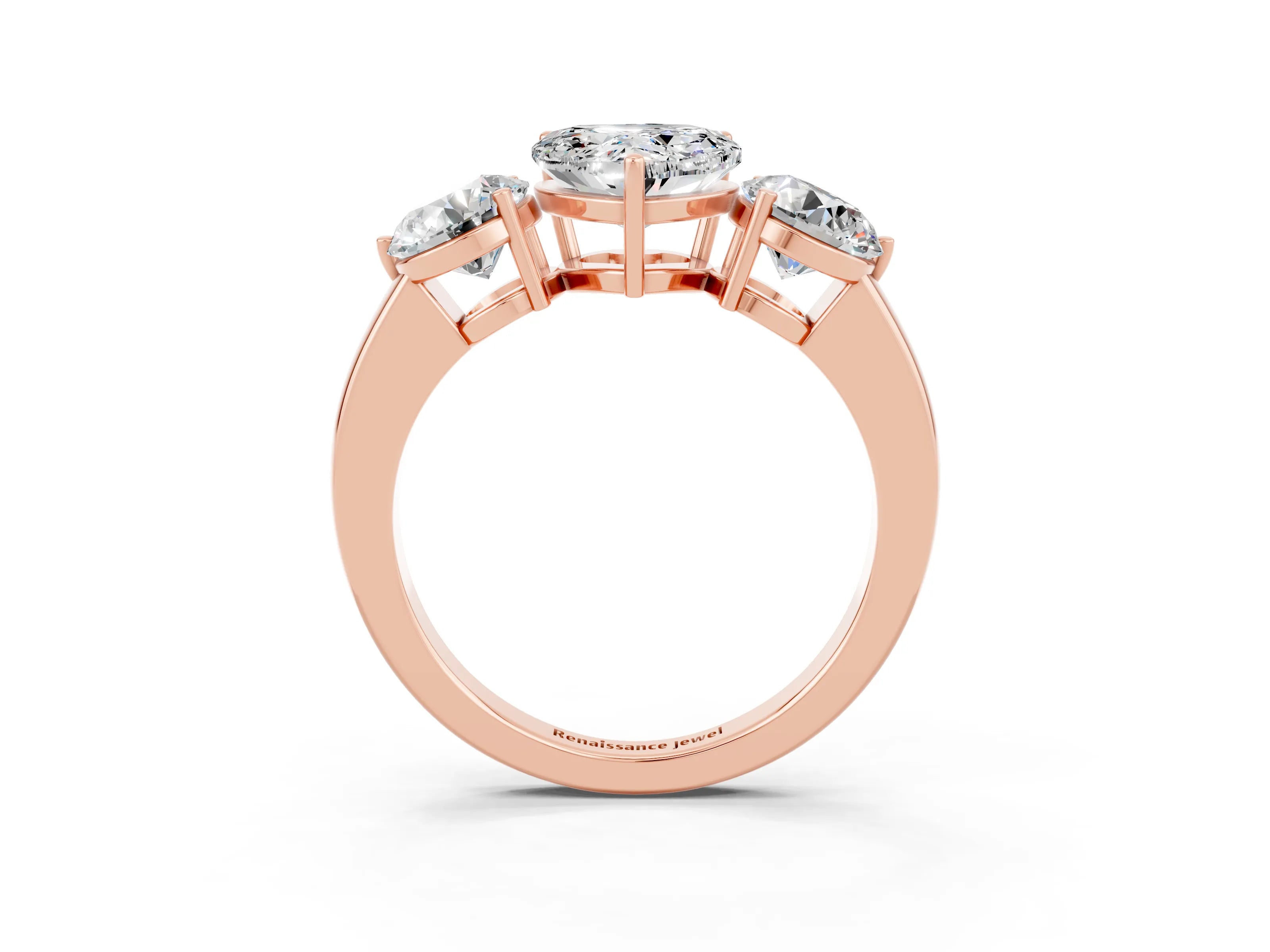 Rose gold Heart Cut Moissanite Three-Stone Ring with Prong Setting and Classic Band_3