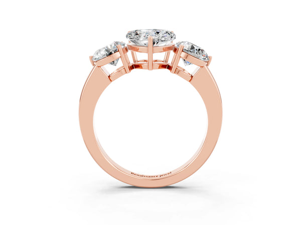 Rose gold Heart Cut Moissanite Three-Stone Ring with Prong Setting and Classic Band