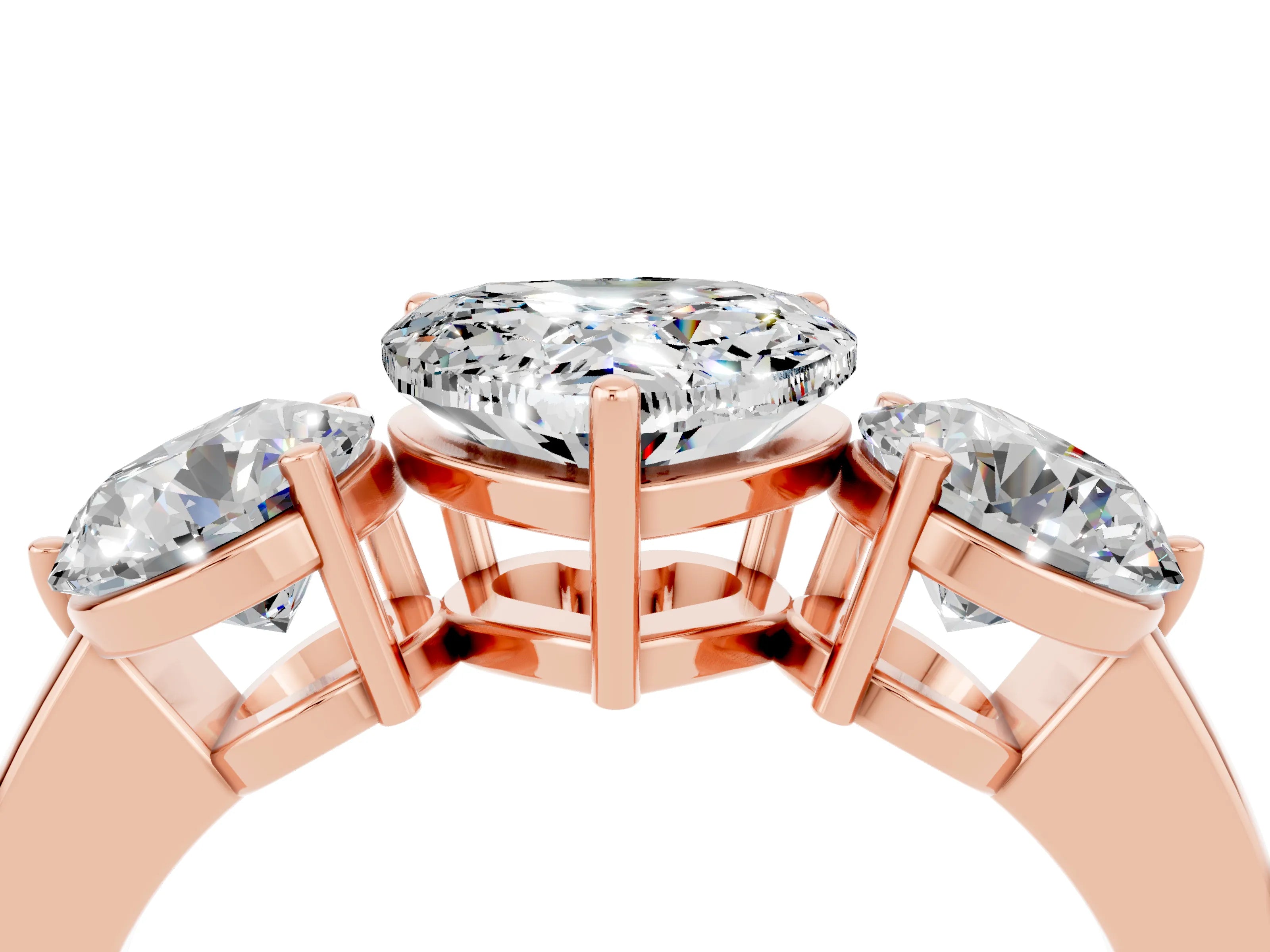 Rose gold Heart Cut Moissanite Three-Stone Ring with Prong Setting and Classic Band_4