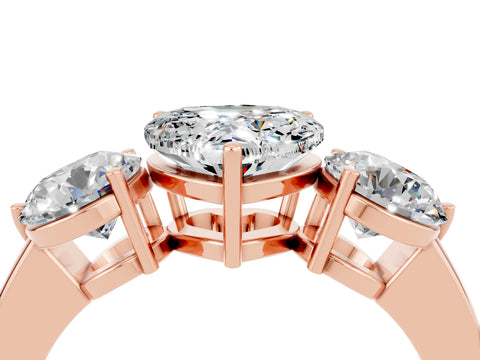 Rose gold Heart Cut Moissanite Three-Stone Ring with Prong Setting and Classic Band_4