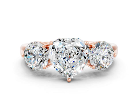Rose gold Heart Cut Moissanite Three-Stone Ring with Prong Setting and Classic Band