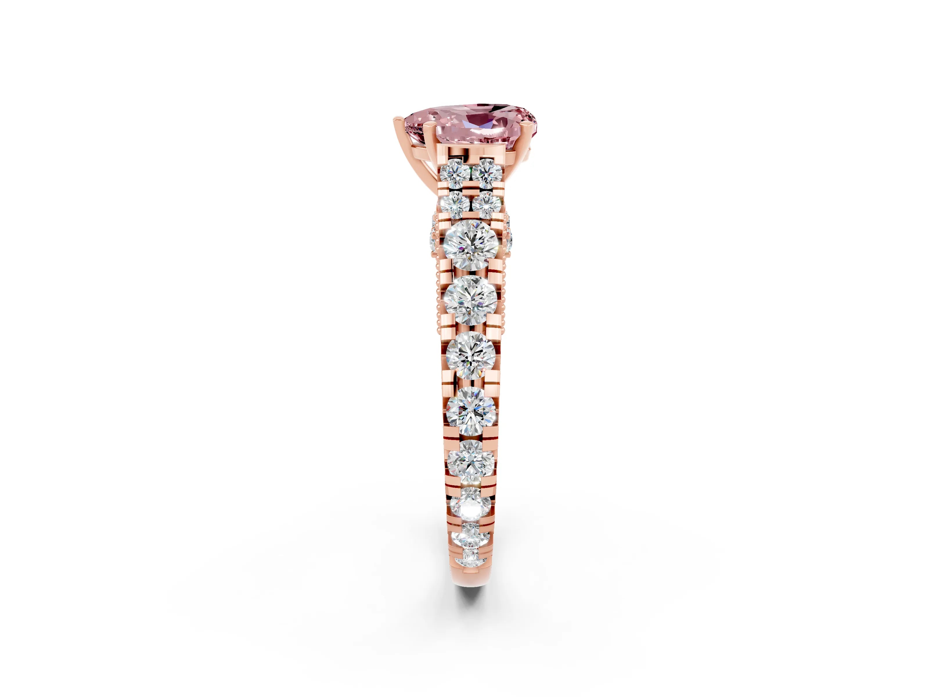 Rose gold Heart Cut Morganite Classic Solitaire Ring with Pavé Band and Four-Prong Setting_2