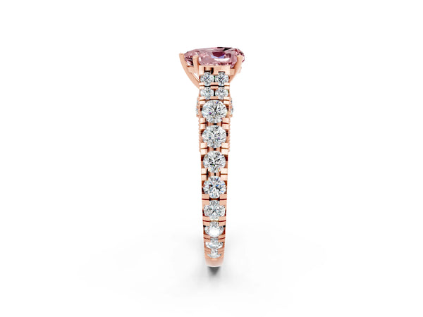 Rose gold Heart Cut Morganite Classic Solitaire Ring with Pavé Band and Four-Prong Setting