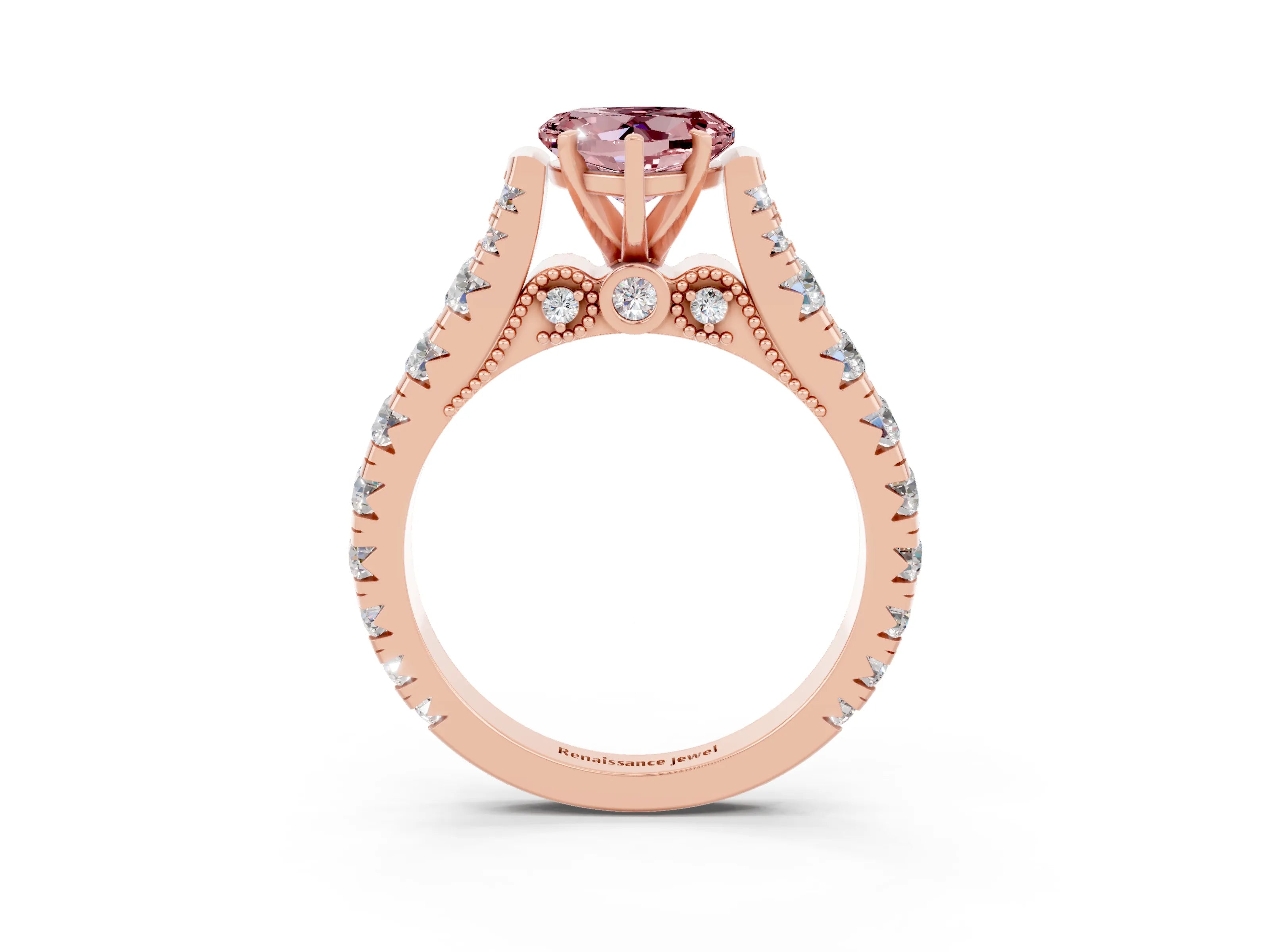 Rose gold Heart Cut Morganite Classic Solitaire Ring with Pavé Band and Four-Prong Setting_3