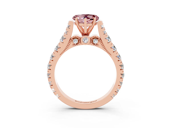 Rose gold Heart Cut Morganite Classic Solitaire Ring with Pavé Band and Four-Prong Setting