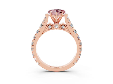 Rose gold Heart Cut Morganite Classic Solitaire Ring with Pavé Band and Four-Prong Setting_3