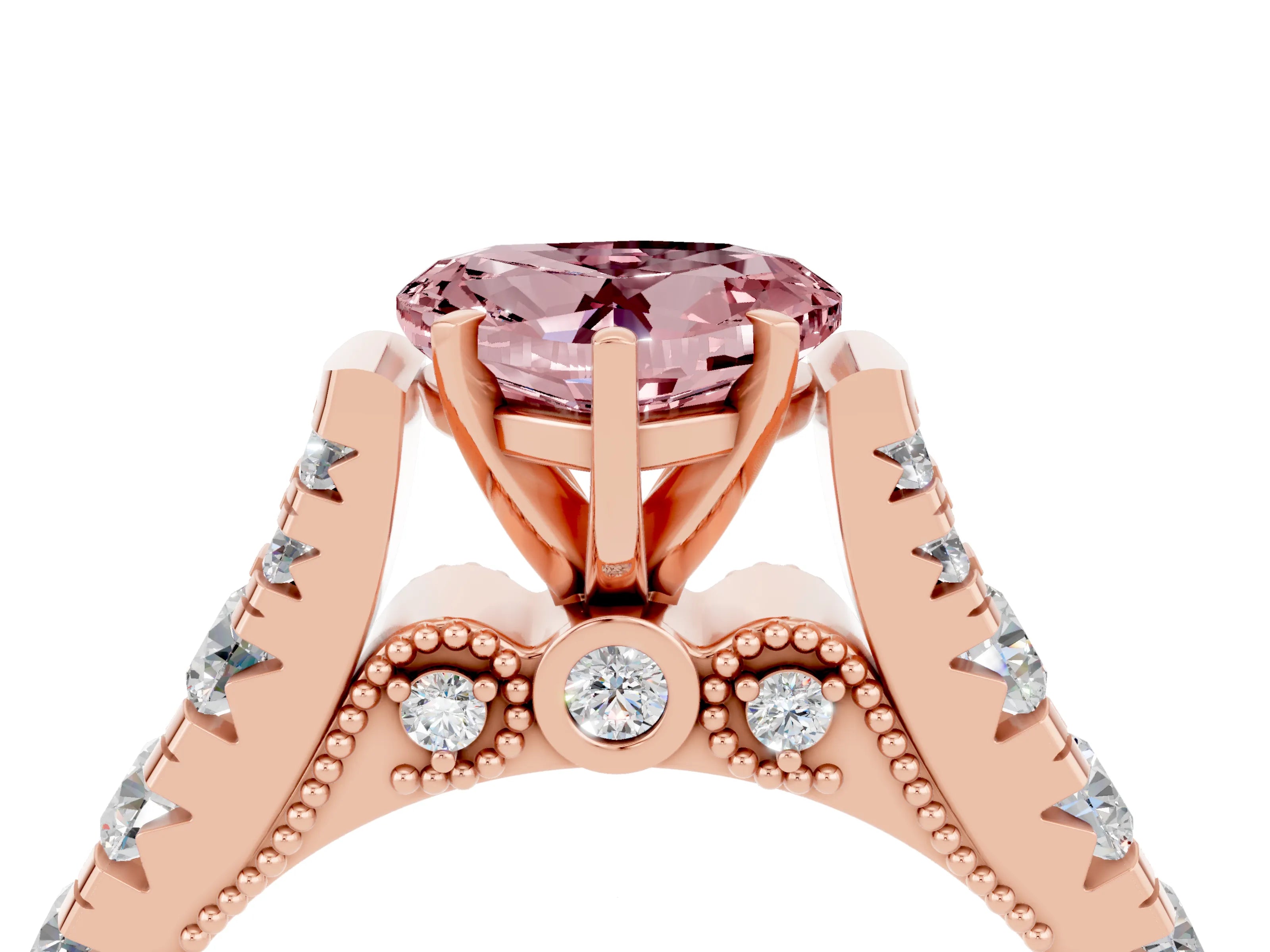 Rose gold Heart Cut Morganite Classic Solitaire Ring with Pavé Band and Four-Prong Setting_4