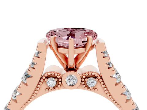 Rose gold Heart Cut Morganite Classic Solitaire Ring with Pavé Band and Four-Prong Setting_4