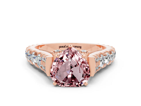 Rose gold Heart Cut Morganite Classic Solitaire Ring with Pavé Band and Four-Prong Setting