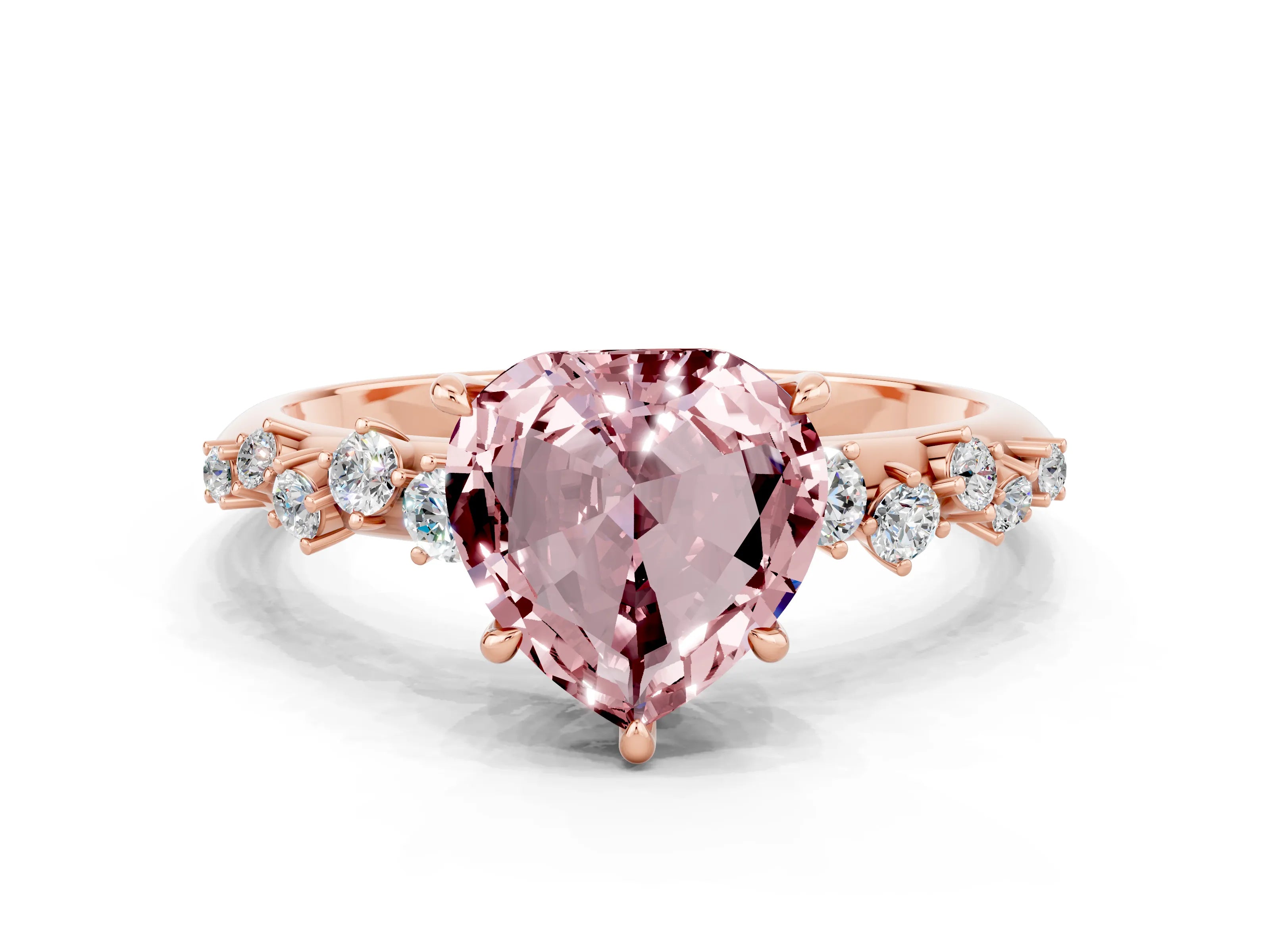 Rose gold Heart Cut Morganite Cluster Side Stone Solitaire Ring with Prong Setting_24
