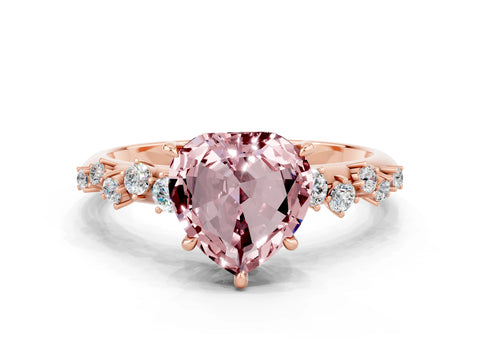 Rose gold Heart Cut Morganite Cluster Side Stone Solitaire Ring with Prong Setting_24